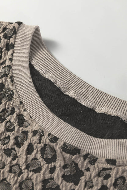 Leopard Textured Crewneck Short Sleeve Top