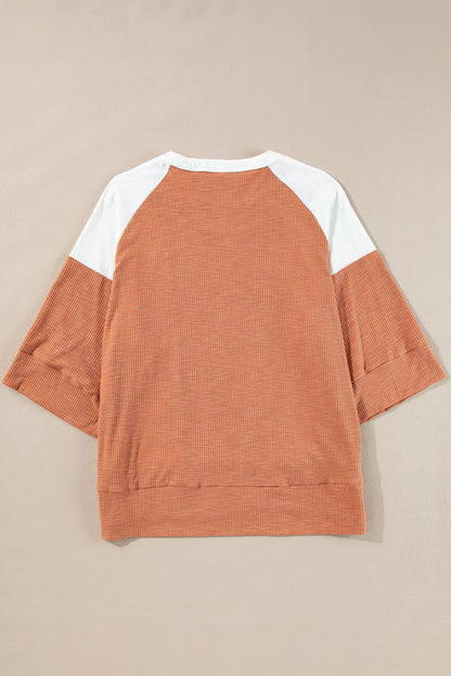 Textured Colorblock 3/4 Sleeve Top