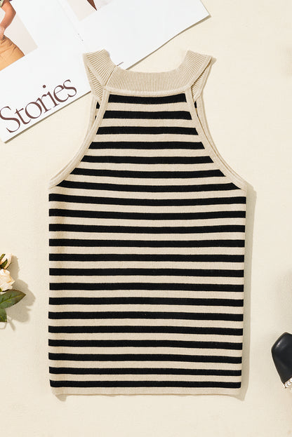 Stripe Sleeveless Crewneck Sweater Top