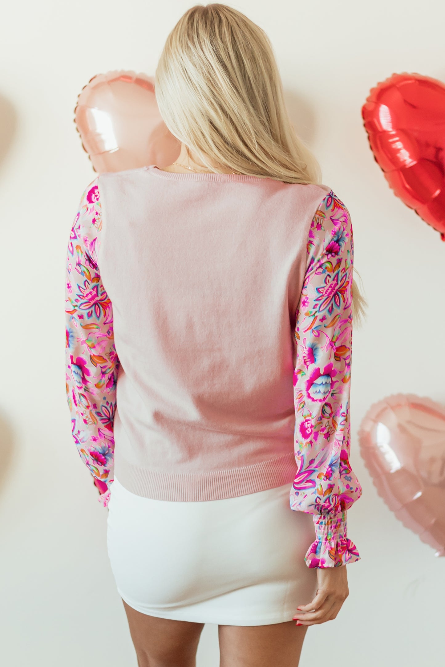 Floral Patchwork Smocked Lantern Sleeve Top