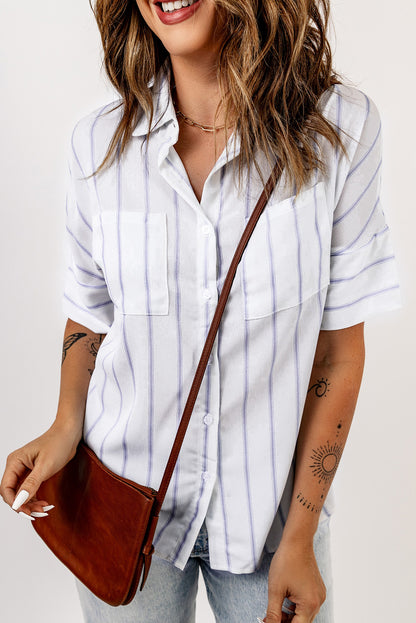 Stripe Short Sleeve Pocketed Shirt