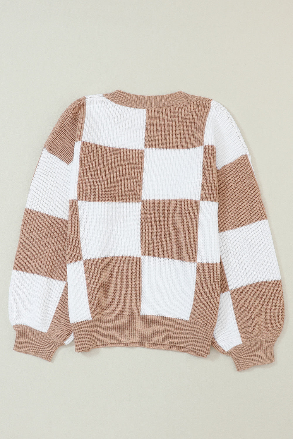 Checker Ribbed Puff Sleeve Sweater