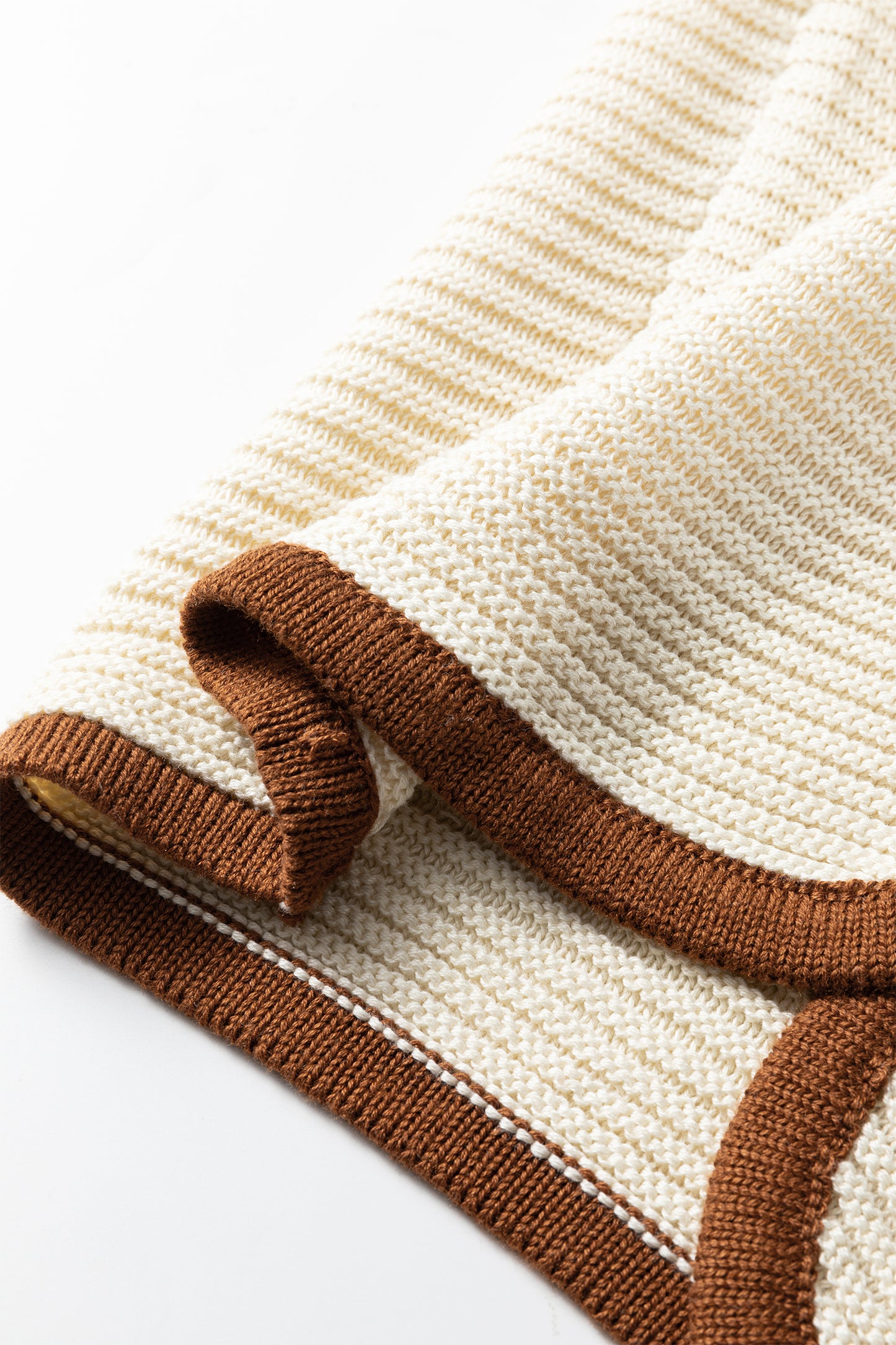 Contrast Trim Tie Front Ribbed Knit Sweater Vest