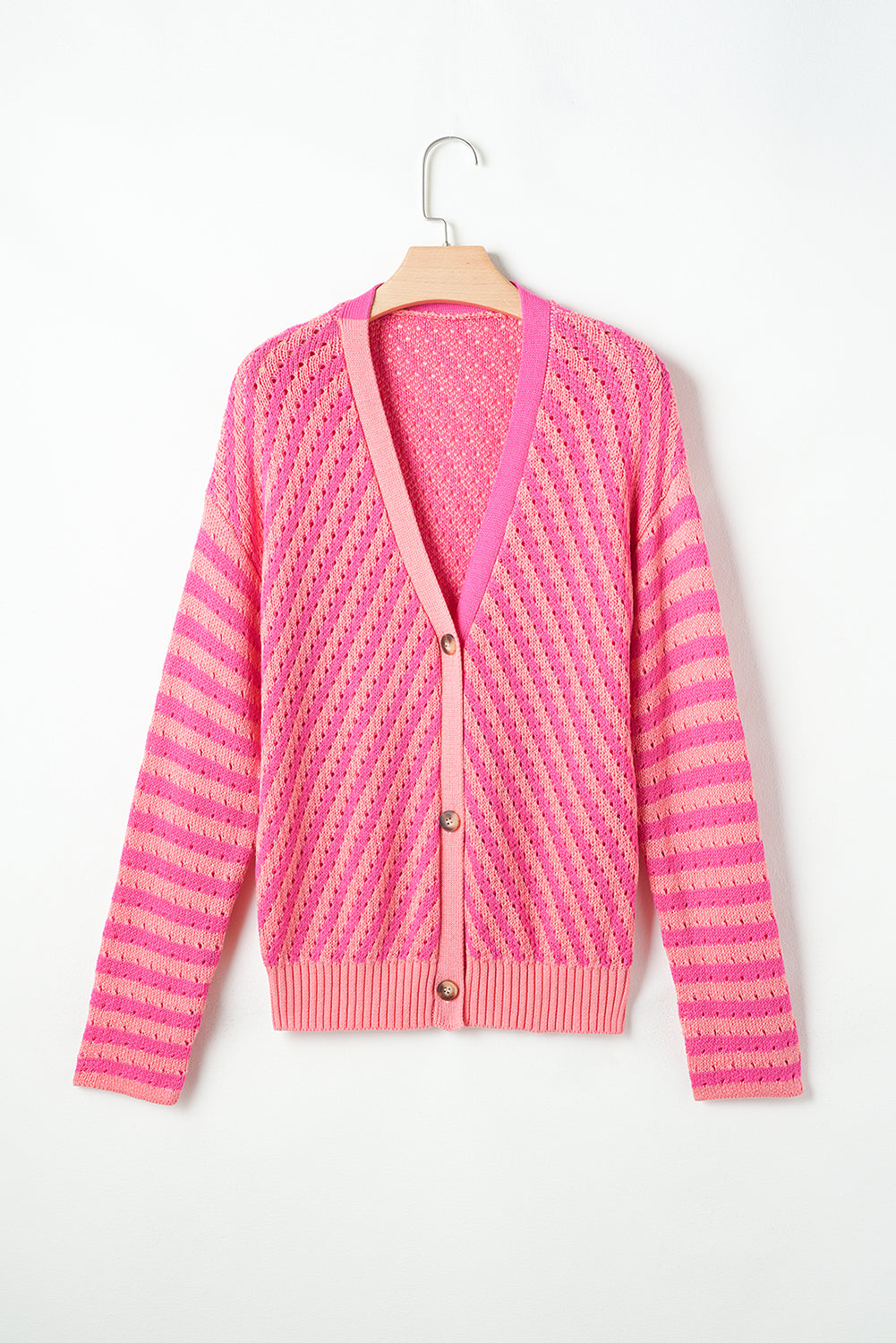 Stripe Buttoned V-Neck Cardigan