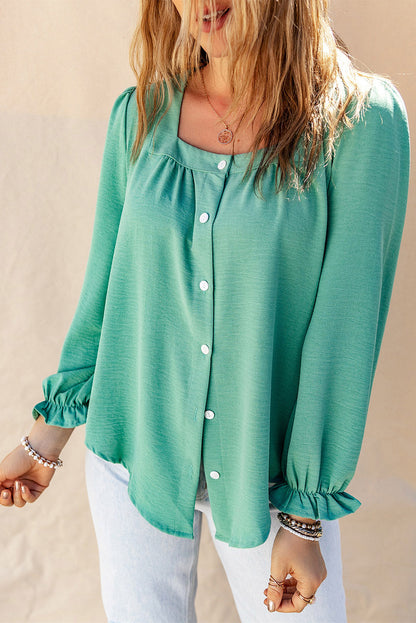 Ruffle Puff Sleeve Buttoned Shirt