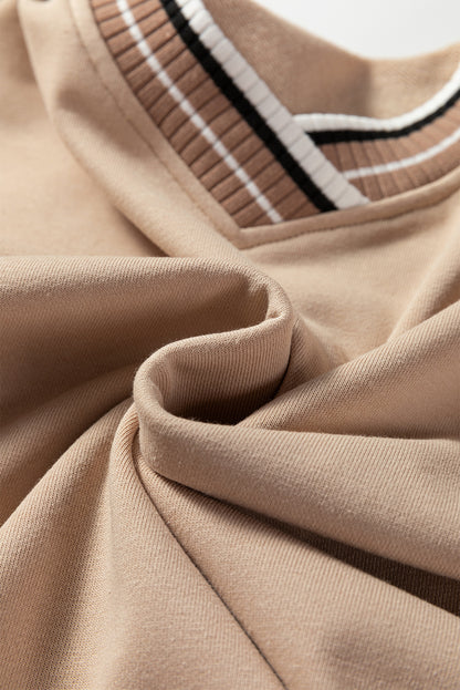 Varsity Contrast Stripe Trim V-Neck Sweatshirt