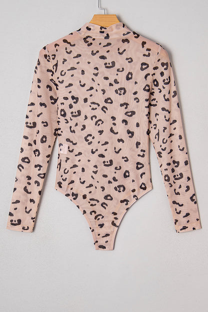 Leopard Mesh Mock Neck Long Sleeve Bodysuit