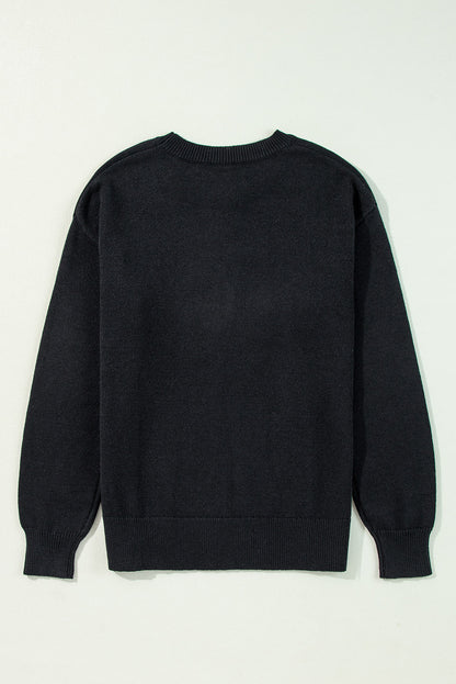 Halloween Boo Drop Shoulder Ribbed Trim Sweater