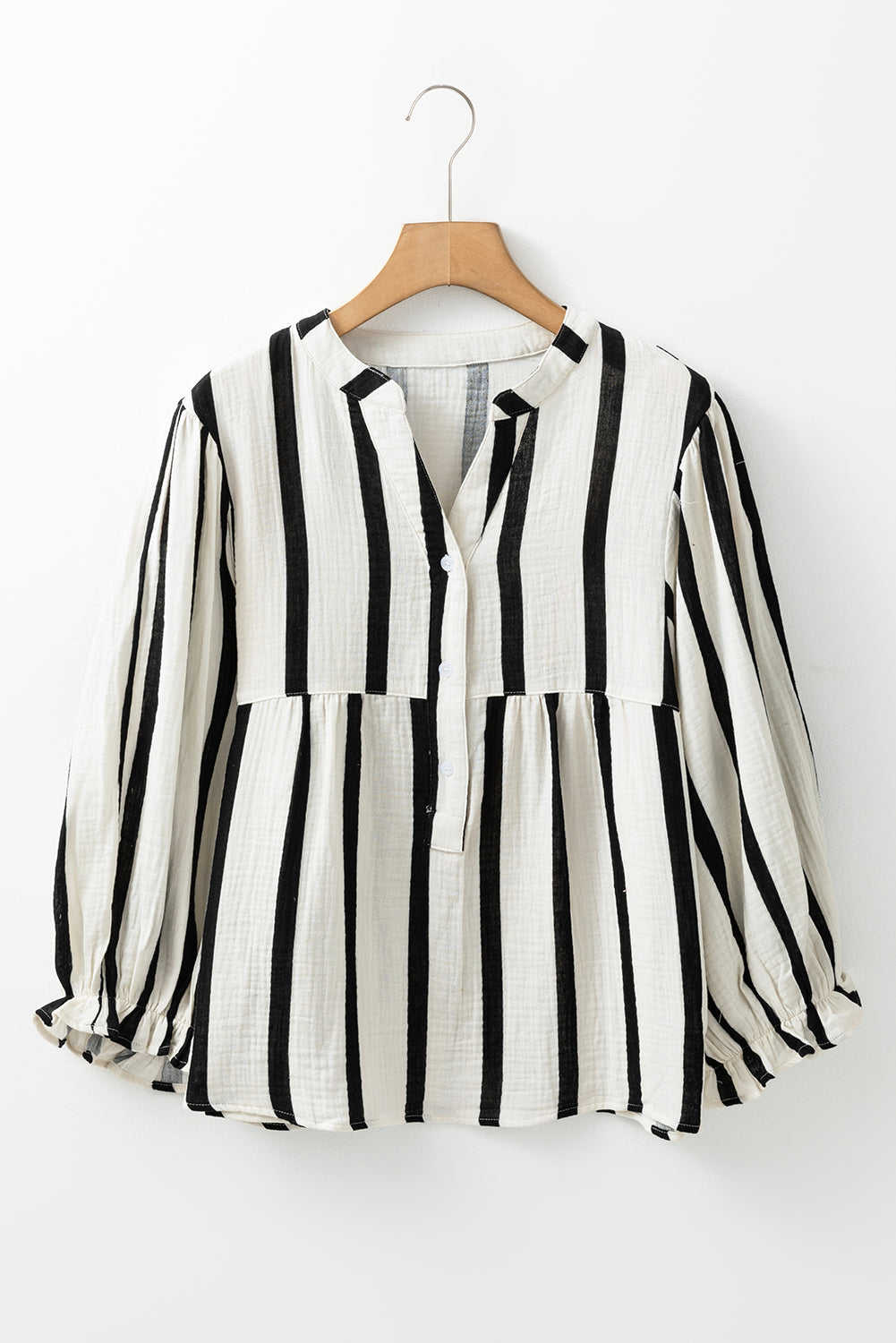 Stripe Ruffle Sleeve Buttoned Shirt