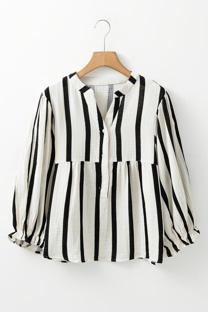 Stripe Ruffle Sleeve Buttoned Shirt