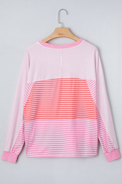 Stripe Colorblock Reverse Seam Long Sleeve Top