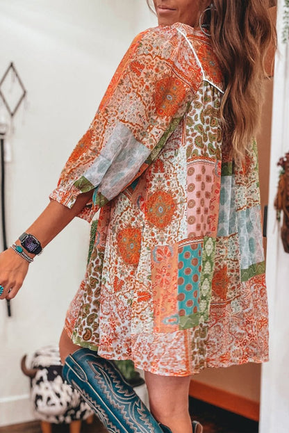 Boho Paisley 3/4 Sleeve Dress