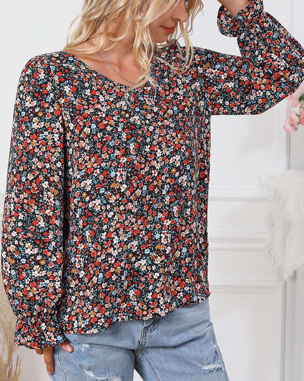 Floral Lace Low Back Blouse