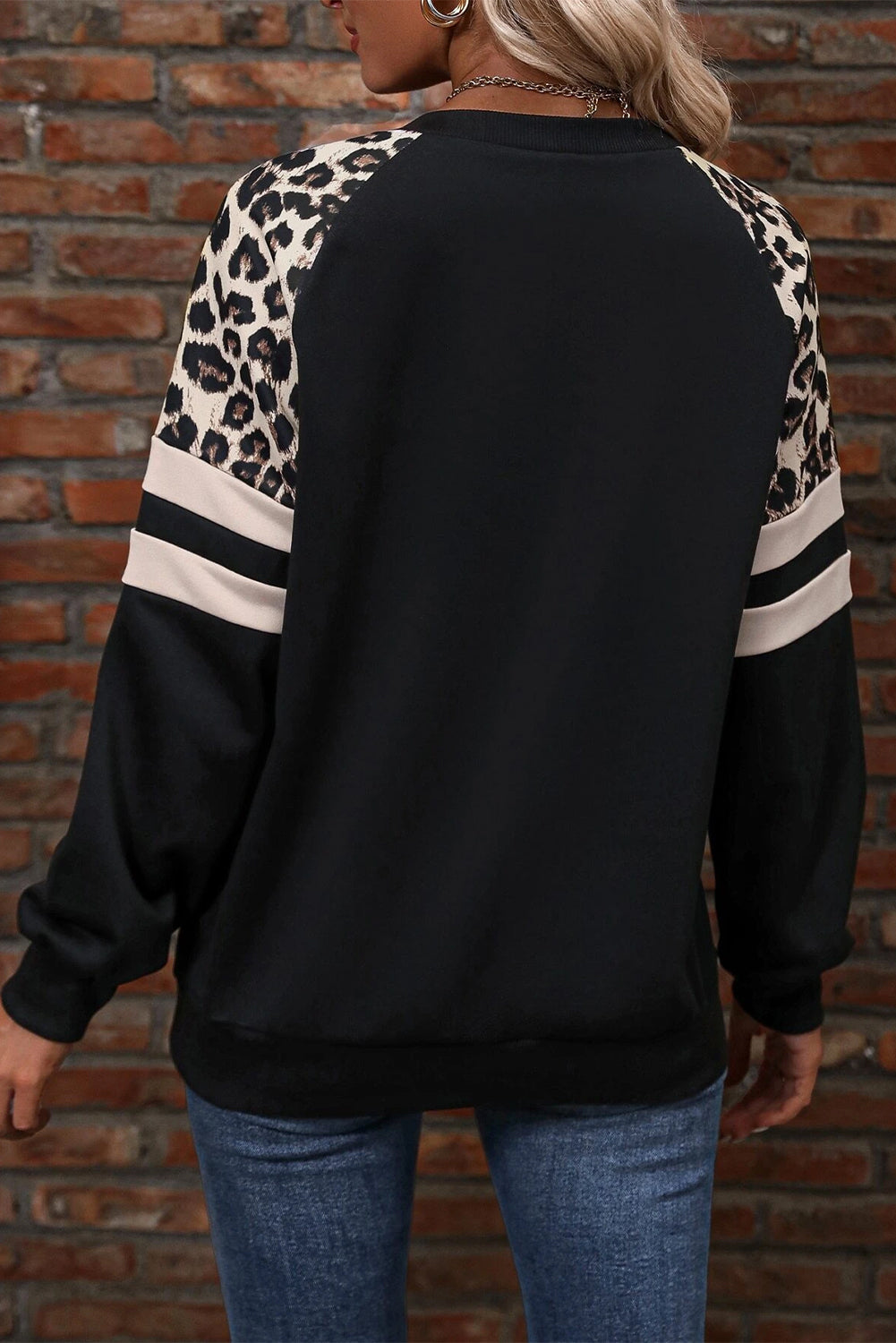 Leopard Colorblock Raglan Sleeve Sweatshirt