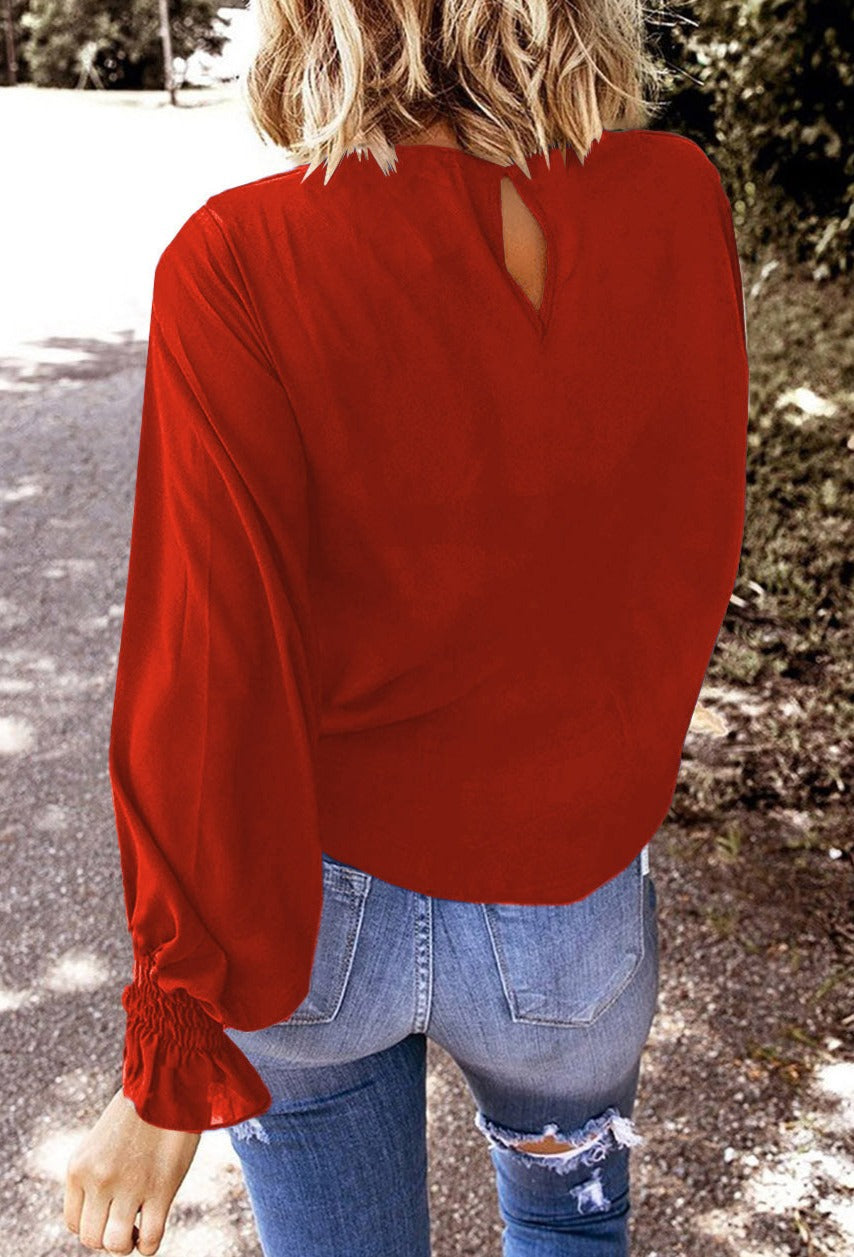 Crew Neck Ruffle Long Sleeve Top