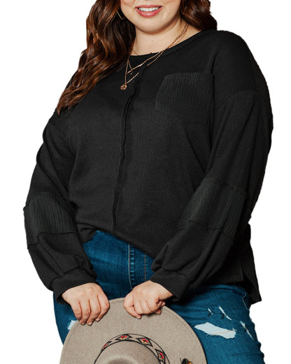 Reserve Seam Crinkle Patchwork Top Plus Size