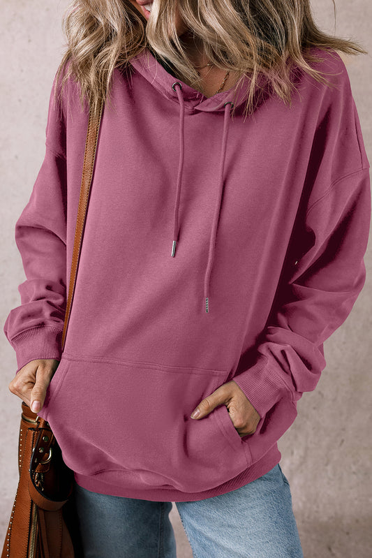 Solid Kangaroo Pocket Drawstring Hoodie