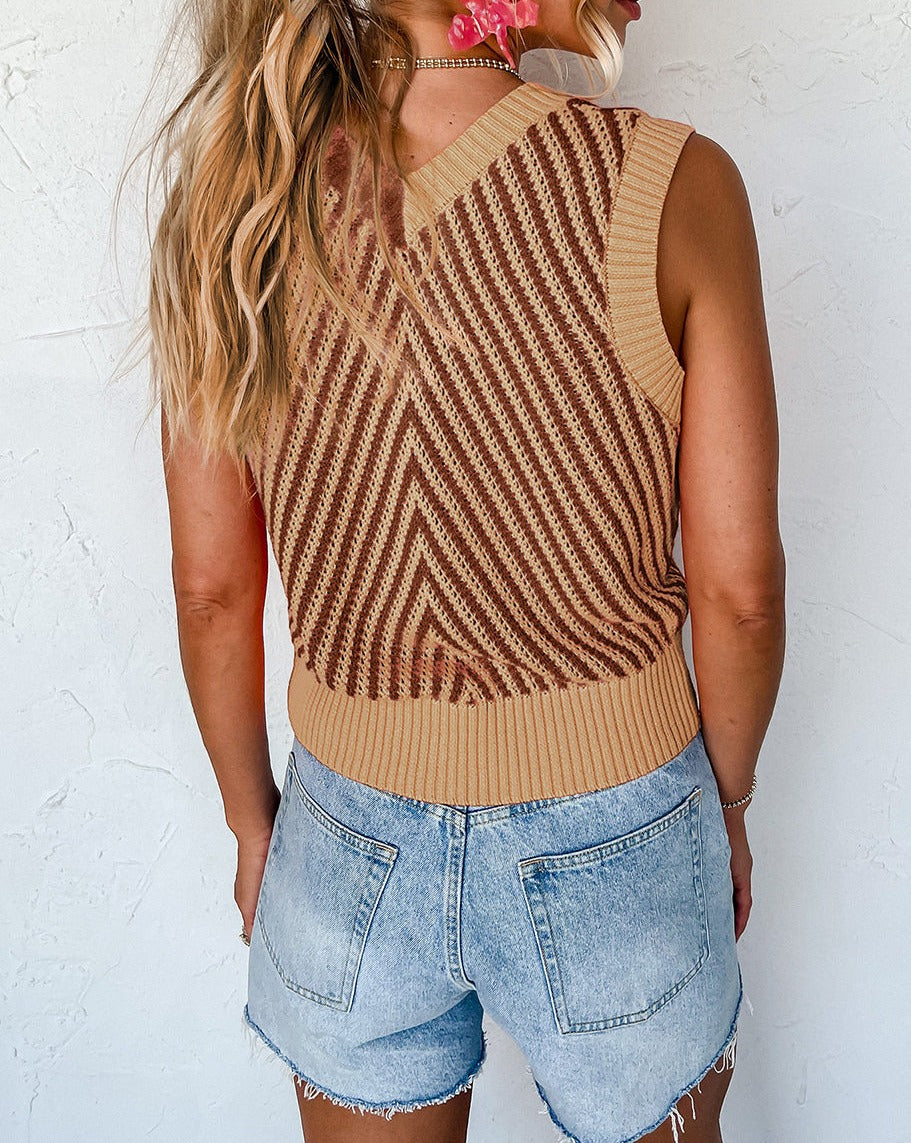 Chevron Colorblock Sleeveless Sweater Top