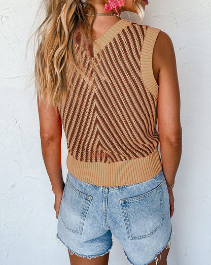 Chevron Colorblock Sleeveless Sweater Top