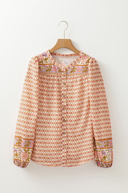 Boho Floral Puff Sleeve Shirt