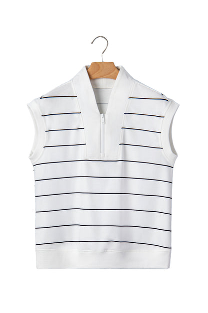Stripe Colorblock Half Zip V-Neck Sleeveless Top
