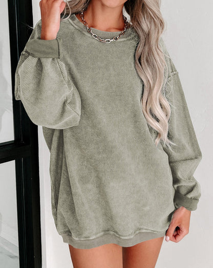 Washed Ribbed Pullover Sweatshirt