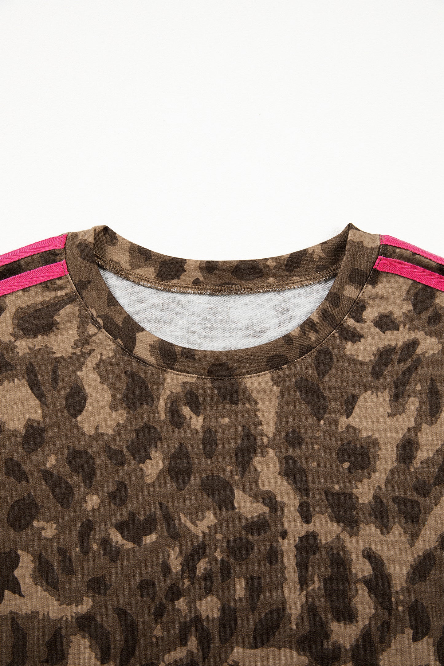 Leopard Contrast Stripe Mini T-Shirt Dress w/ Pockets
