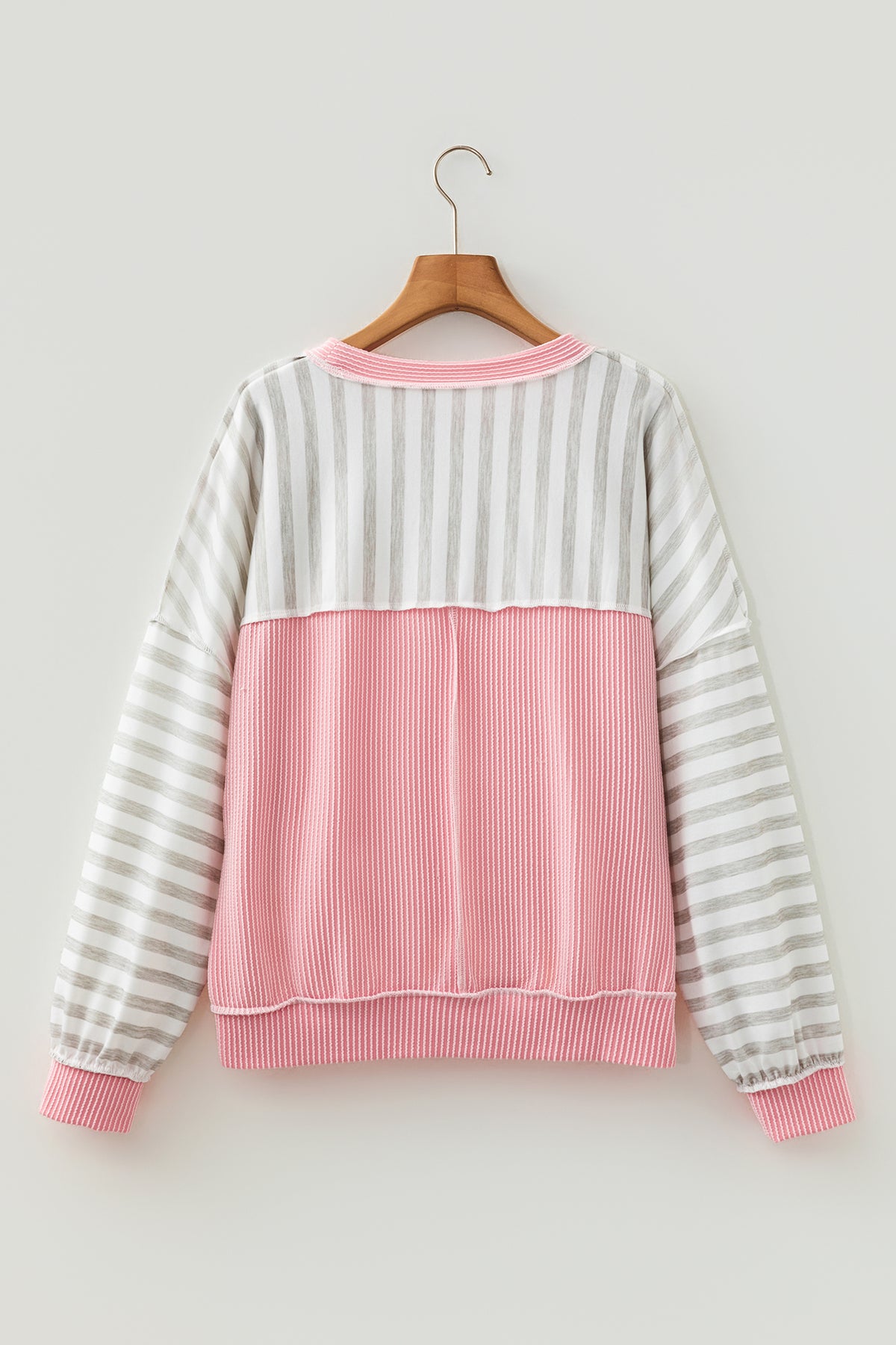 Stripe Corded Knit Patchwork Long Sleeve Top