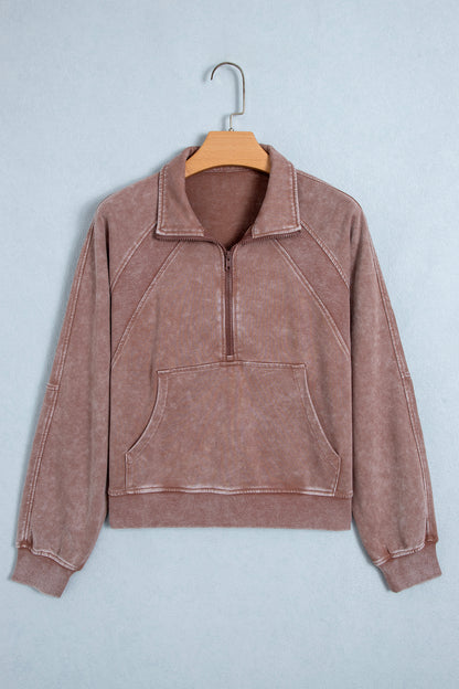 Mineral Wash Half-Zip Ribbed Hem Sweatshirt