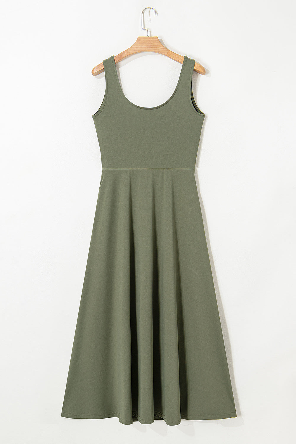 Solid Sleeveless Flared Side Slit Midi Dress