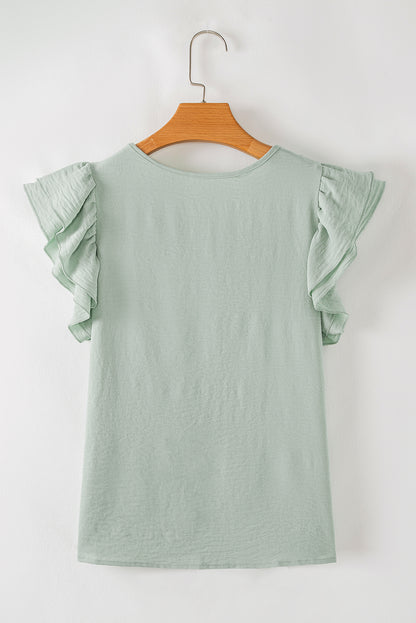 Solid Ruffle Short Sleeve Blouse
