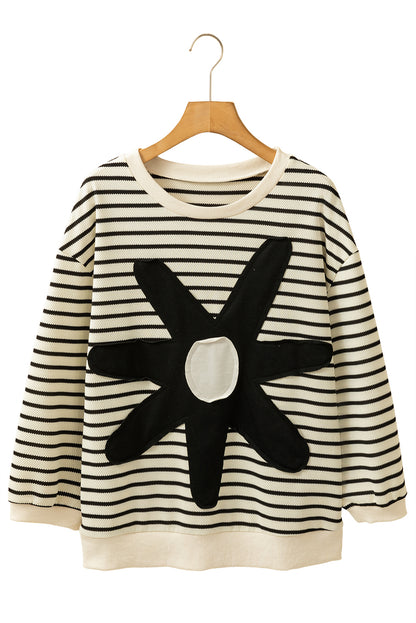 Stripe Floral Patched 3/4 Sleeve Top