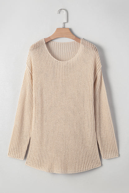 Solid Crochet Hollow-Out Sweater