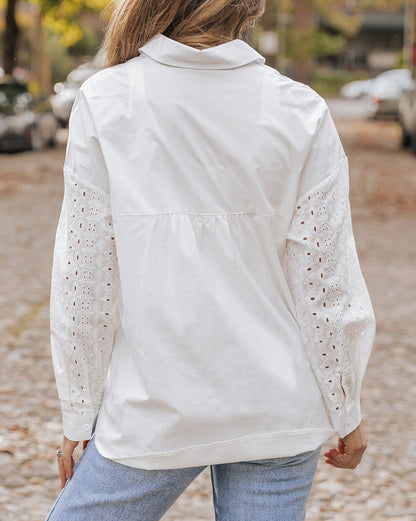 Eyelet Patchwork Buttoned Shirt w/Pockets