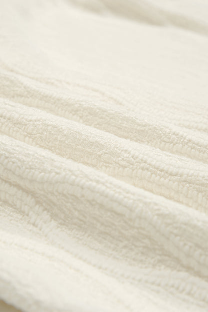 Solid Textured Notched Neck Puff Sleeve Blouse