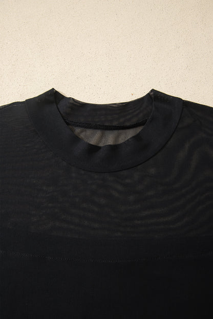 Plus Size Sheer Mesh Panel Short Sleeve Top