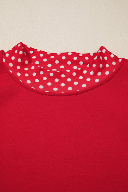 Plus Size Polka Dot Contrast Trim Mock Neck Sweatshirt