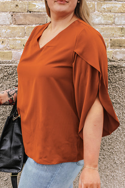 Plus Size Flutter Sleeve V-Neck Blouse