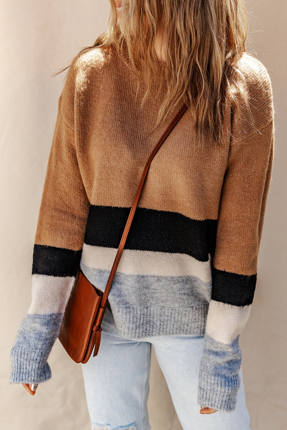 Colorblock Stripe Ribbed Knit Sweater