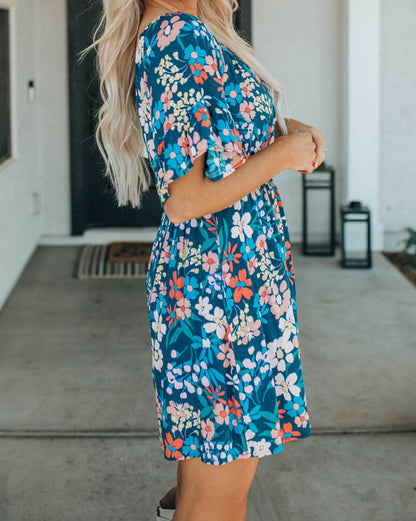 Floral Ruffle Short Sleeve Dress