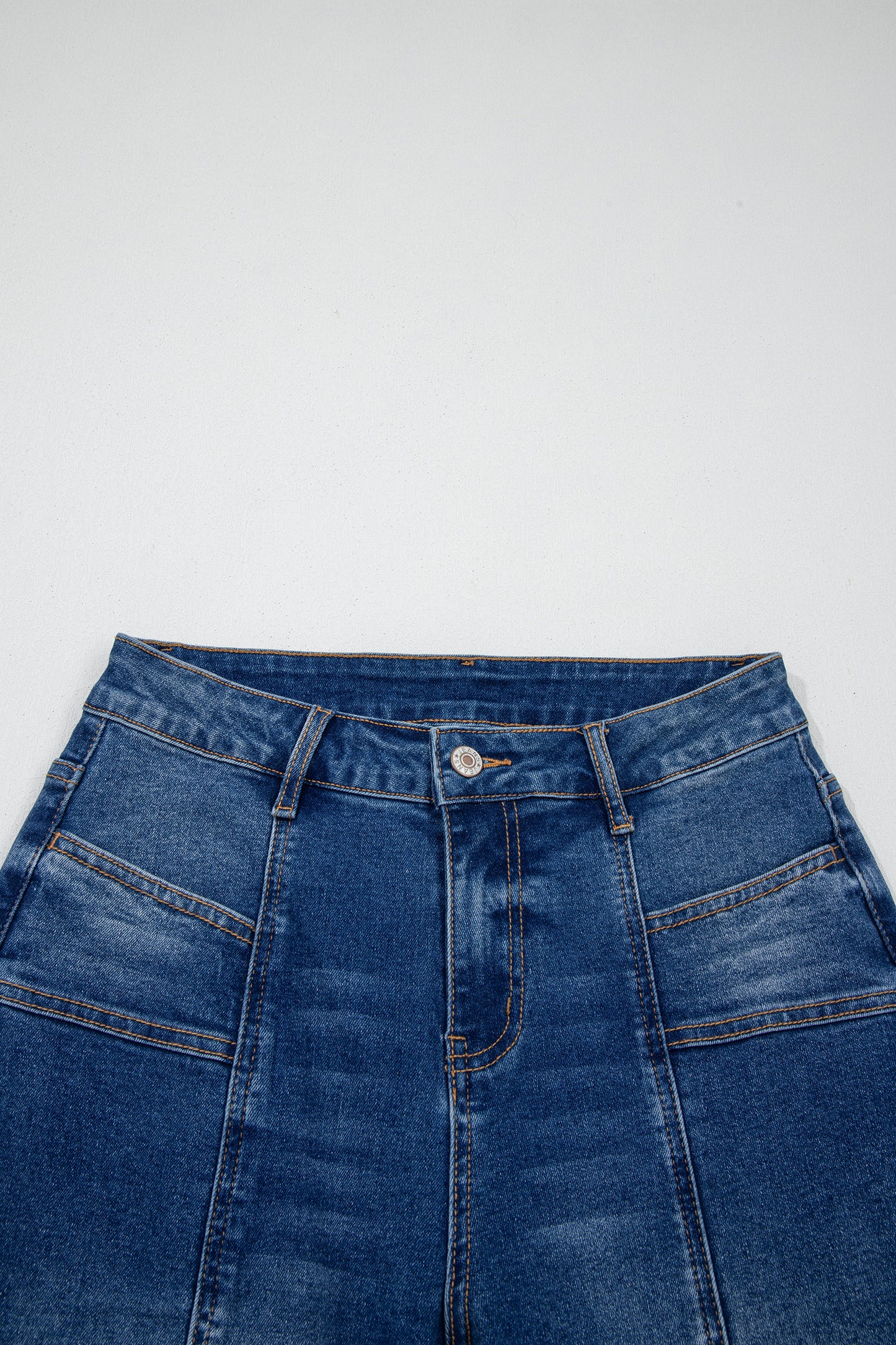 Solid Denim Seam Detail High Waist Jeans