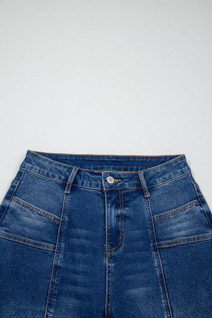 Solid Denim Seam Detail High Waist Jeans