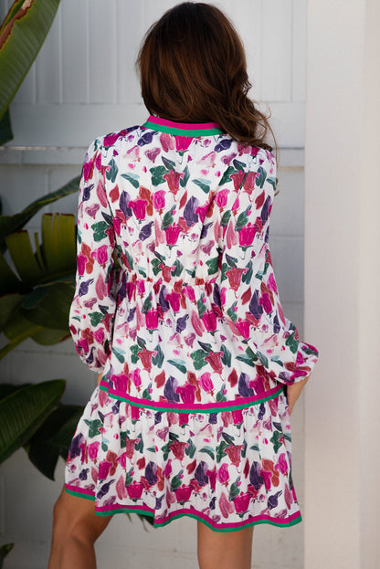 Floral Contrast Stripe Long Sleeve Mini Dress