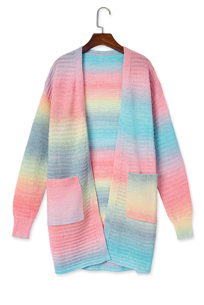 Gradient Ribbed Open Front Cardigan