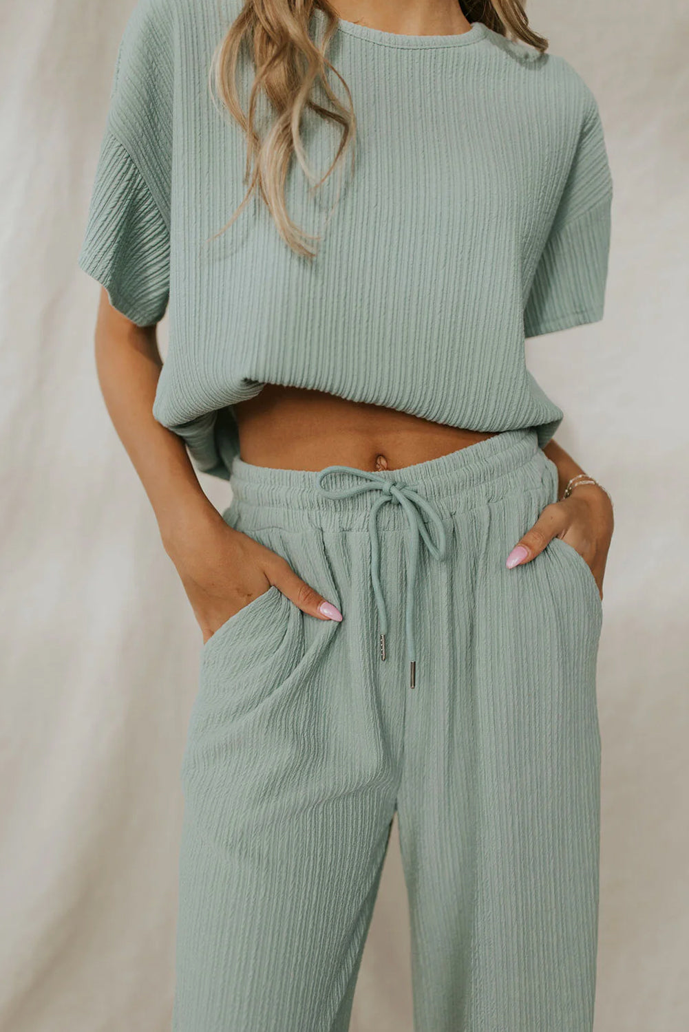 Crinkle Tee and Pants Lounge Set