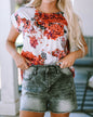 Floral Rolled Short Sleeve Blouse