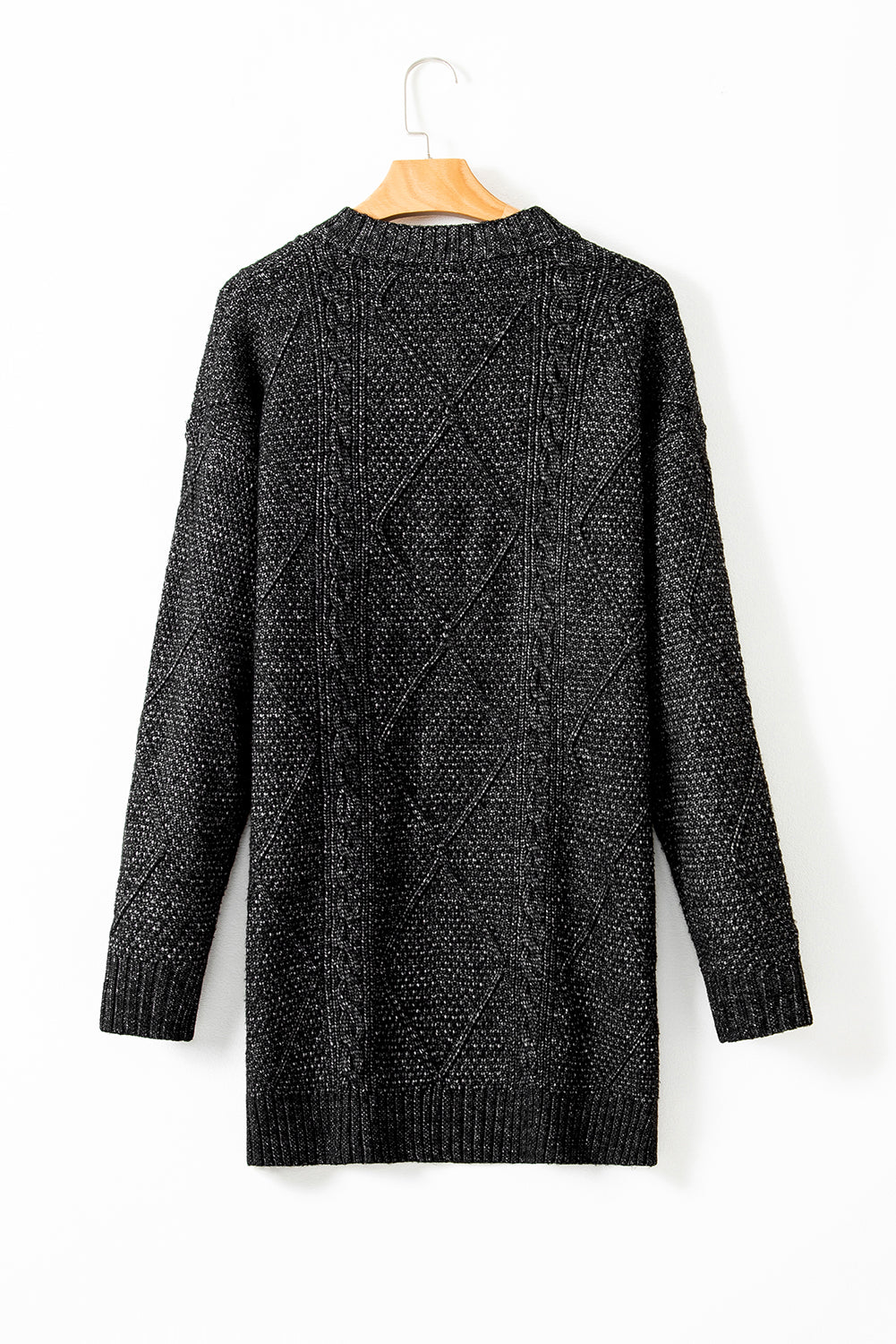 Solid Cable Knit Drop Shoulder Sweater Dress