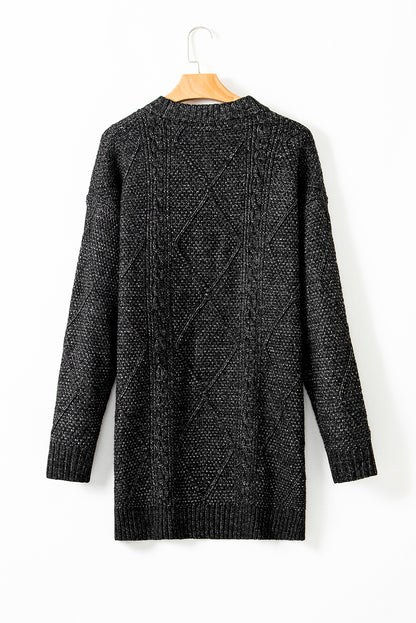 Solid Cable Knit Drop Shoulder Sweater Dress