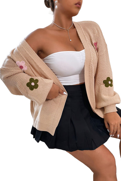 Floral Applique Drop Shoulder Cardigan