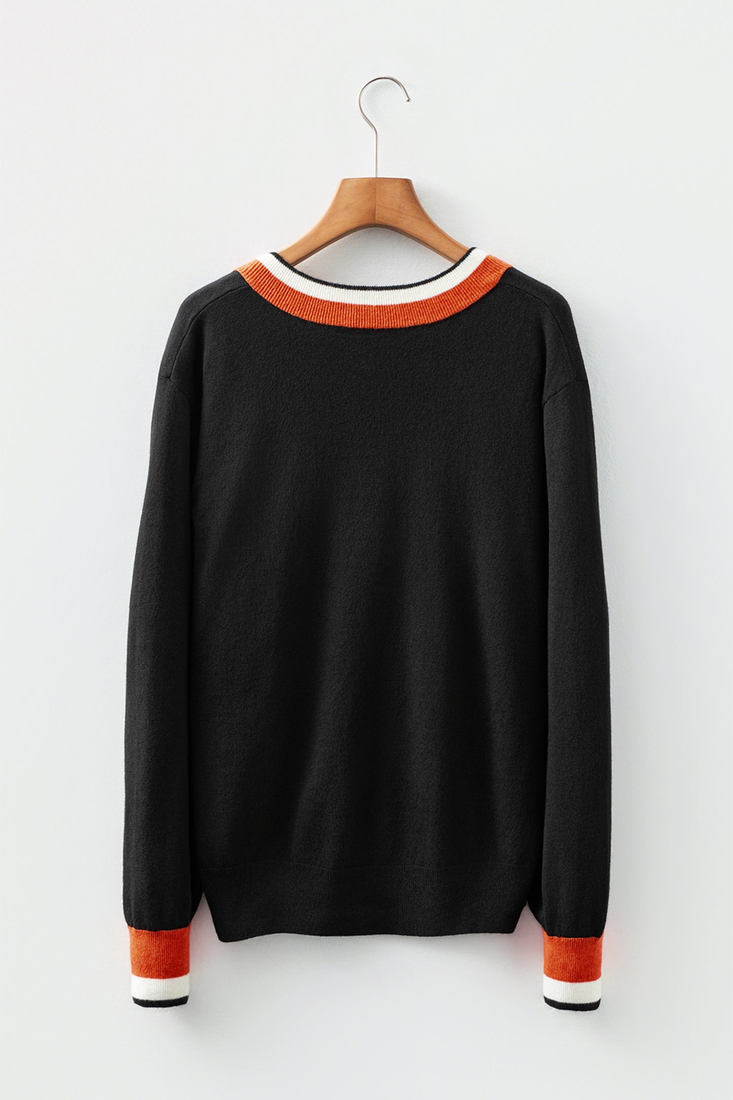 Varsity Stripe Contrast Trim V-Neck Sweater